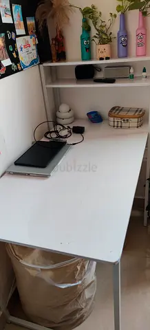 White Study Desk with Built-in Shelves — Good Condition
