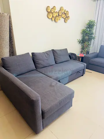 Gray L-shaped Fabric Sofa with Chaise - Good Condition