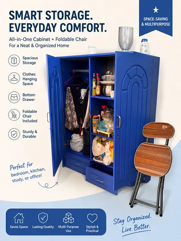 Multipurpose Storage Cabinet with Foldable Chair