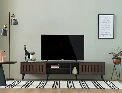 Mid-century Modern Low TV Console - Dark Wood, 2 Doors