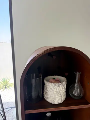 Round wooden wall shelf / display cabinet - medium size
