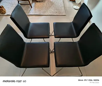 Set of 4 Modern Black Dining Chairs with Chrome Legs
