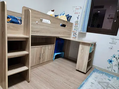 Loft Style Kids Bed with Built-in Desk and Storage - Light Oak