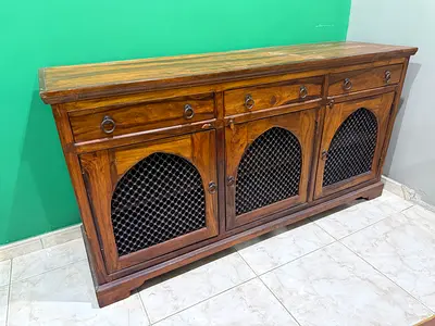 Solid Wood Sideboard / Buffet Cabinet with Mesh Doors - Rustic Finish