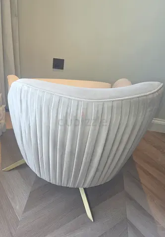 West Elm Light Grey Velvet Accent Swivel Chair with Gold Legs