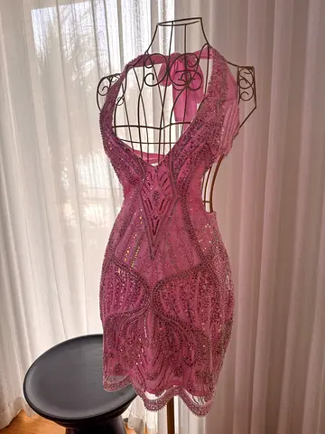 Beaded birthday party dress pink sparkle custom made