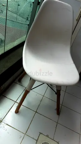 White Molded Plastic Dining Chair with Wooden Legs - Used