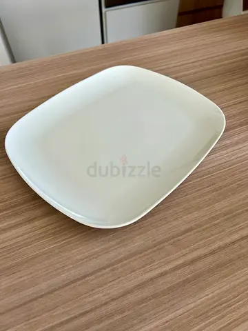 Set of 1 white square ceramic serving plate and 1 big salad bowl