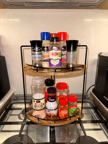 Two-tier spice rack organiser (wood  metal)