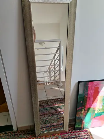 Modern Full Length Wall Mirror with Silver Textured Frame