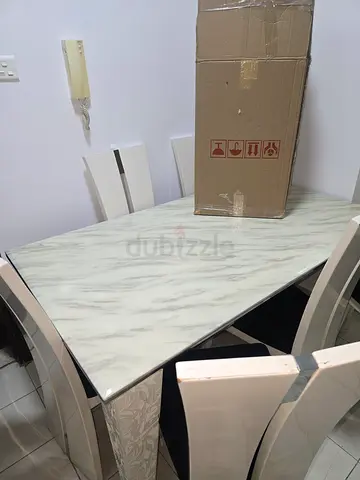 6-Seater Marble-Top Dining Table with Chairs - Good Condition