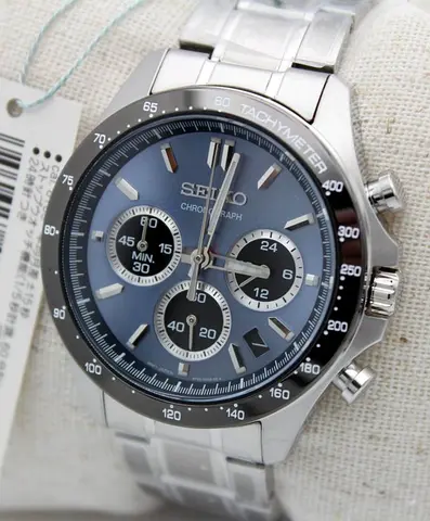 Seiko Mens Chronograph Stainless Steel Watch - Blue Dial