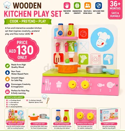 Wooden Kitchen Play Set - Pretend Play Cookset