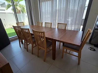 IKEA Dining Norrnas Dining Table plus 8 Chairs with Stockholm extendable Dining table.  Diementions: