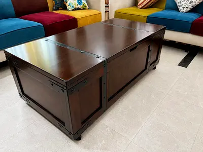 Solid Wood Storage Coffee Table with Antique Metal Accents
