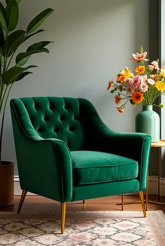 Green Velvet Armchair with Gold Legs - Modern Accent Chair