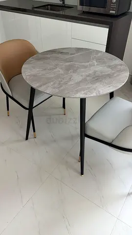 Round Marble-Effect Small Dining Table with Metal Legs