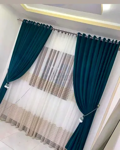 Teal Velvet Eyelet Curtains with Sheer Lined Panels (Pair)
