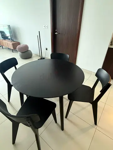 IKEA LISABO Dining Table with 4 Chairs – Black – Excellent Condition