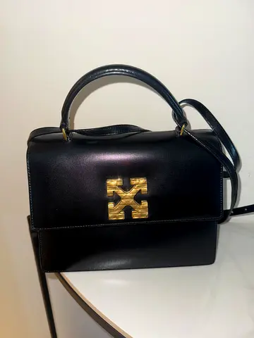 OFF WHITE Black leather structured handbag with gold logo - good condition