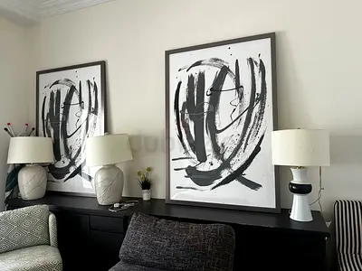 Large Black  White Abstract Wall Art Prints (Set of 2) with Frames