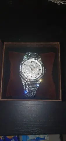 Silver-tone fully iced wristwatch for cheap