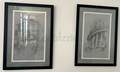 Pair of Framed Architectural Sketch Drawings