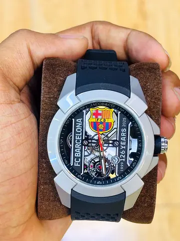 Mens Sport Watch with FC Barcelona Dial - Automatic Style, Black Rubber Strap