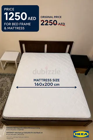 IKEA SONGESAND Bed + VESTEROY Mattress 160x200 | Original AED 2,250 | Selling AED 1,250