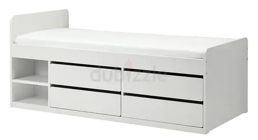 IKEA Slakt single bed with built-in drawers and open storage