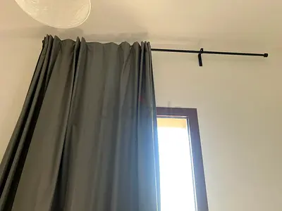 Grey blackout curtains with curtain rod - single panel set