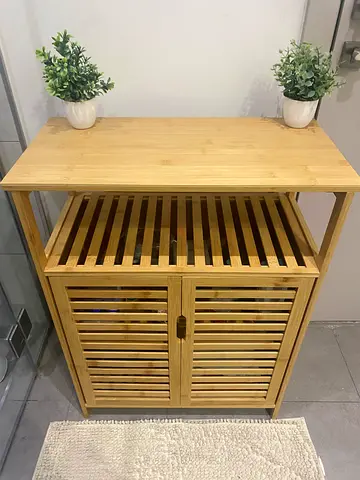 Bamboo Storage Cabinet with Slatted Doors and Shelf - Perfect Condition (2 months only)