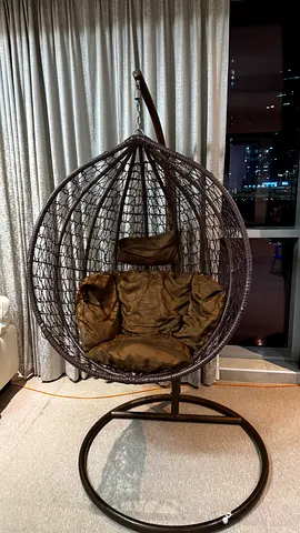 Hanging Egg Rattan Swing Chair with Stand - Brown, Good Condition