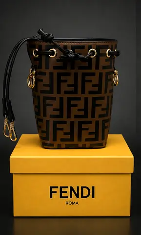 Fendi Monogram Canvas Bucket Bag – Brown/Black, Excellent Condition