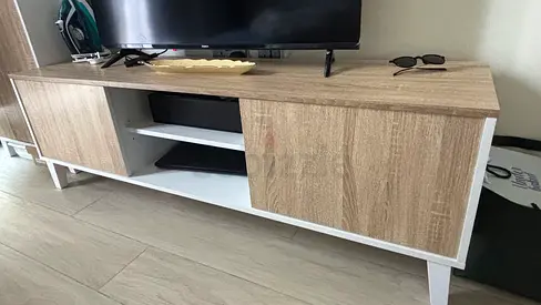 Modern TV Stand with Storage - Light Oak Finish