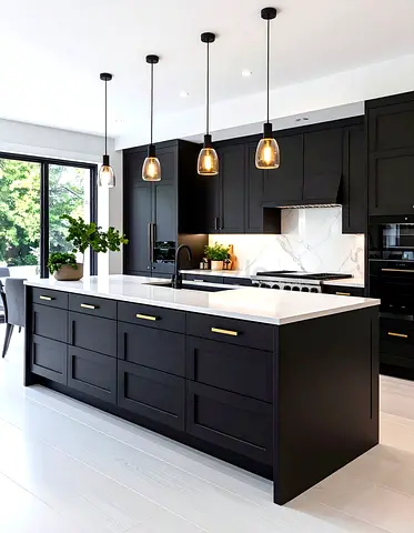 Royal Black Kitchen Island with White Marble Top