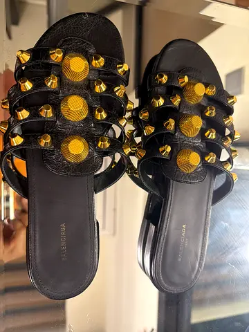 Black Balenciaga Studded Leather Slide Sandals - Size 36