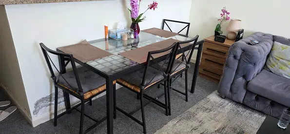 Modern Glass Top Dining Set with Four Chairs