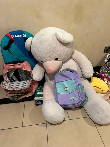 Free bike Lego pieces teddy bear bags books