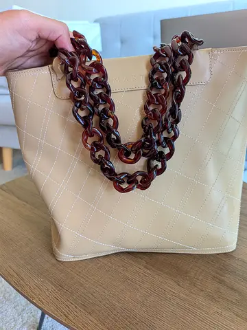 Original Lamarthe Beige quilted bag with tortoiseshell chain handles (broken, for repair)