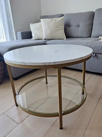 VASAGLE Round Coffee Table 65x46 cm – Marble Effect  Gold – AED 100