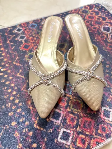 Gold Embellished Pointed Toe Mules