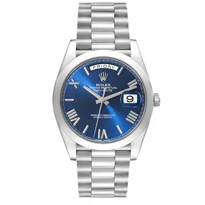 Rolex Oyster Perpetual Day-Date Stainless Steel Blue Dial Watch