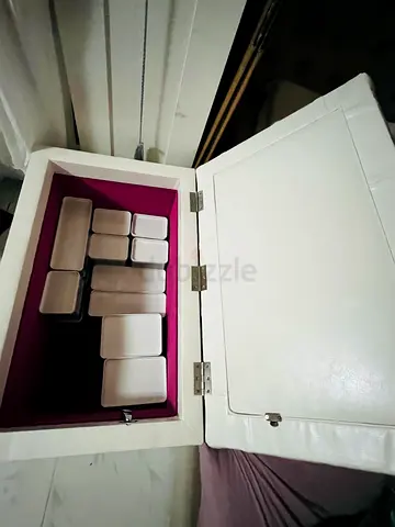 White Bench Storage Pure Leather with pink velvety inside H-50cm W-50cm H-80cm