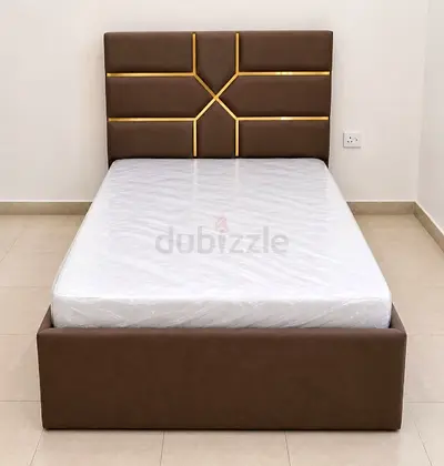 Single Upholstered Bed with Padded Headboard and New Mattress