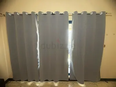 Light Grey blackout Eyelet Curtains (3  Nos good condition) + IKEA Rod (extendable)