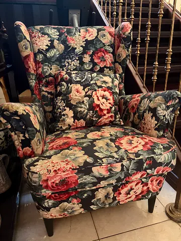 Floral Upholstered Armchair with Ottoman - Good Condition