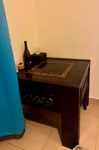 Dark Wood Carved Side Table / Nightstand - Solid Finish