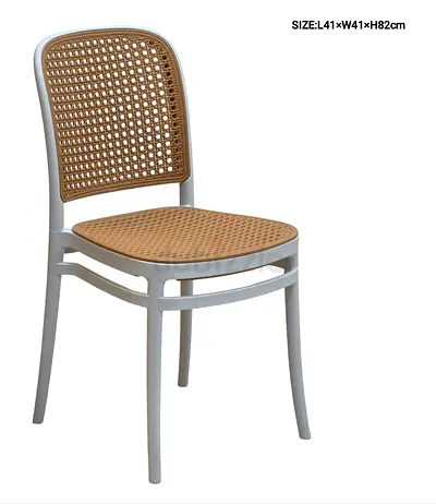 Lightweight Woven-Style Dining Chair (Beige/White) - Good Condition