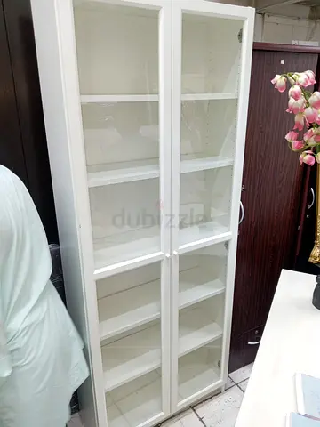 White Glass Door Display Cabinet and Bookcase